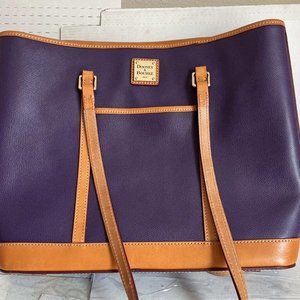 Dooney & Bourke Vintage Tote Bag  Navy Blue With Brown Accents Pebble Grain